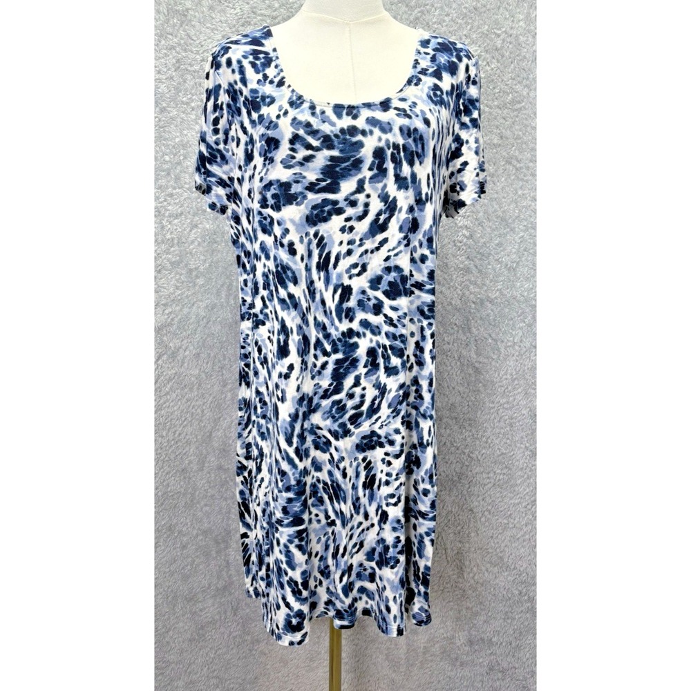 Soma Cool Nights Womens M Sleep Dress Blue Animal Print Short Sleeve Lounge